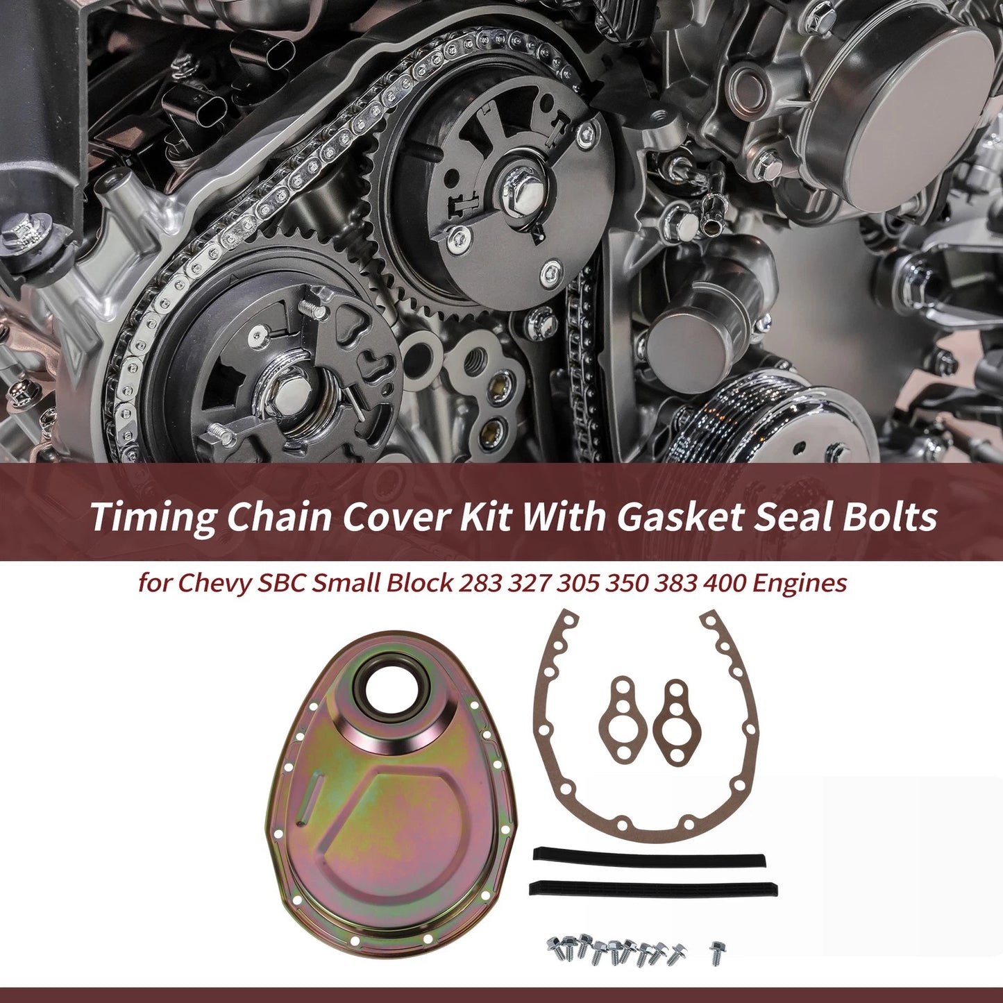 Timing Chain Cover Kit With Gasket Seal Bolts for Chevy SBC Small Block 283