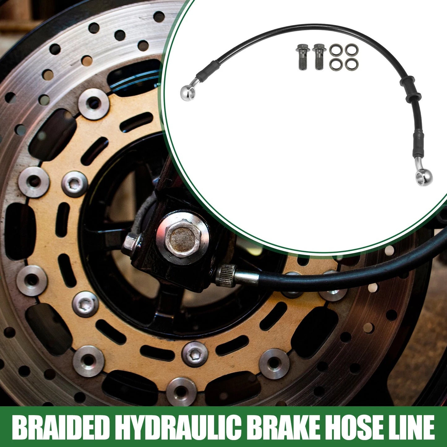 40cm Motorcycle Braided Hydraulic Brake Line Oil Hose Black Silver Tone