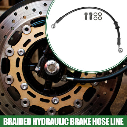 40cm Motorcycle Braided Hydraulic Brake Line Oil Hose Black Silver Tone