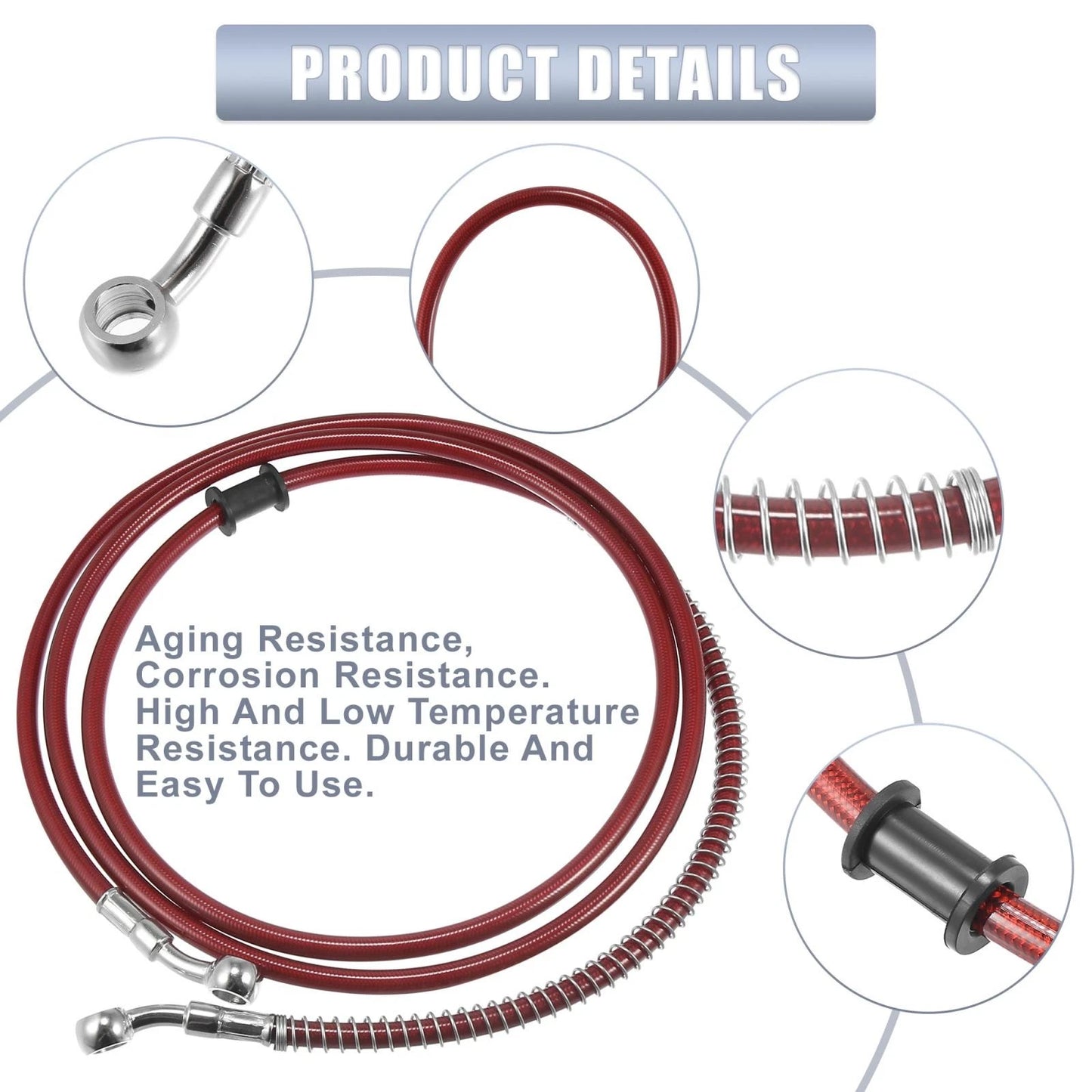 Brake Line 74.8" 10mm Hydraulic Oil Hose Stainless Steel Red for Motorcycle
