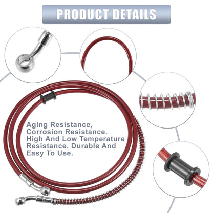 Brake Line 74.8" 10mm Hydraulic Oil Hose Stainless Steel Red for Motorcycle