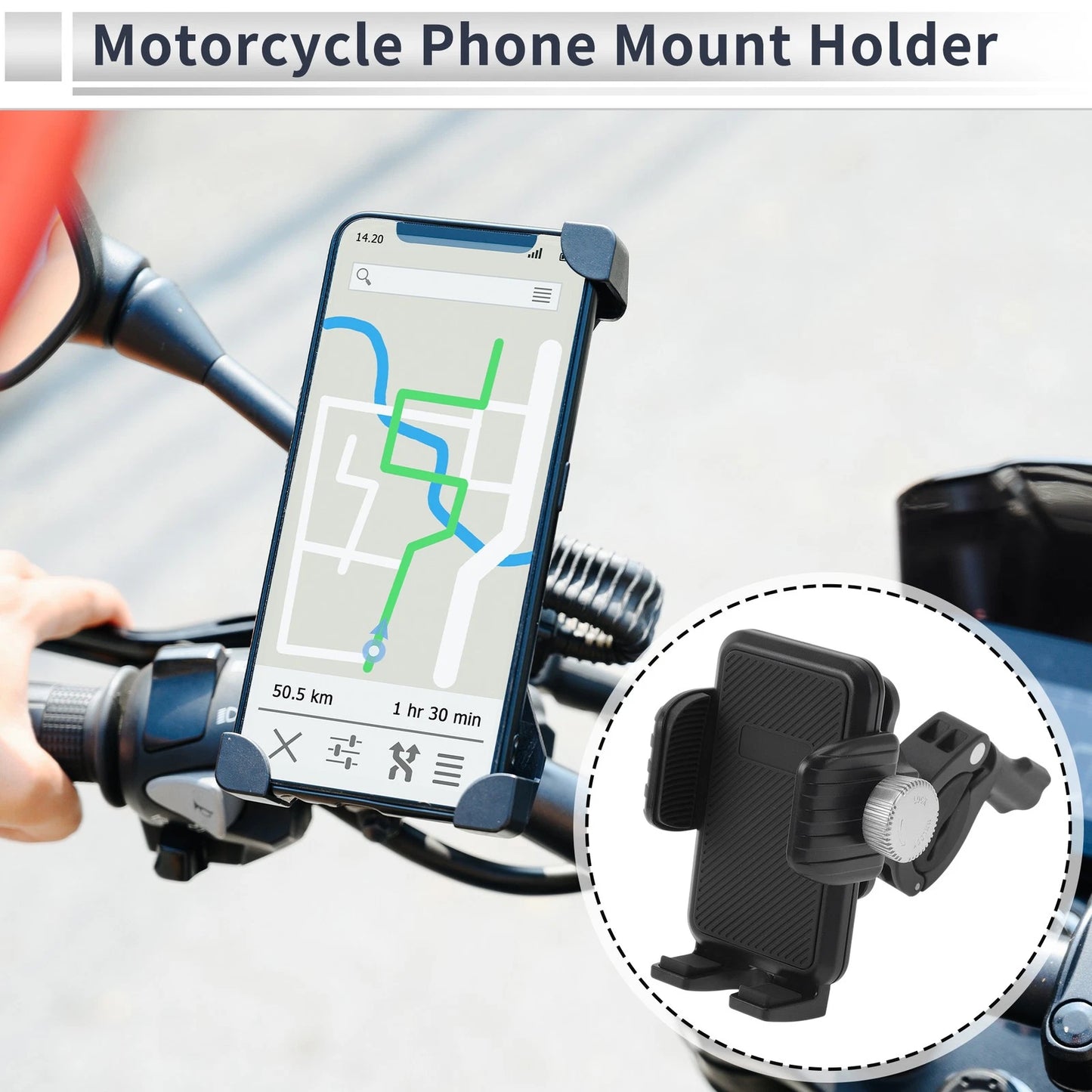 Phone Mount Holder 4.7-7.2" Nylon Fiber Black for Motorcycle