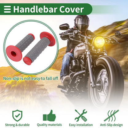 7/8" Hand Grips Cover Rubber Red Large Grain Texture for Motorcycle