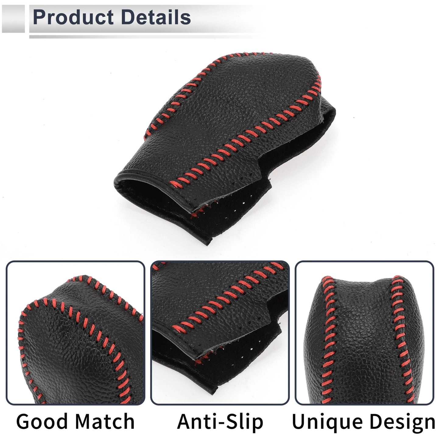 Car Pebbled Gear Shift Knob Cover 1 x Black Red Faux Leather for Ford Fusion