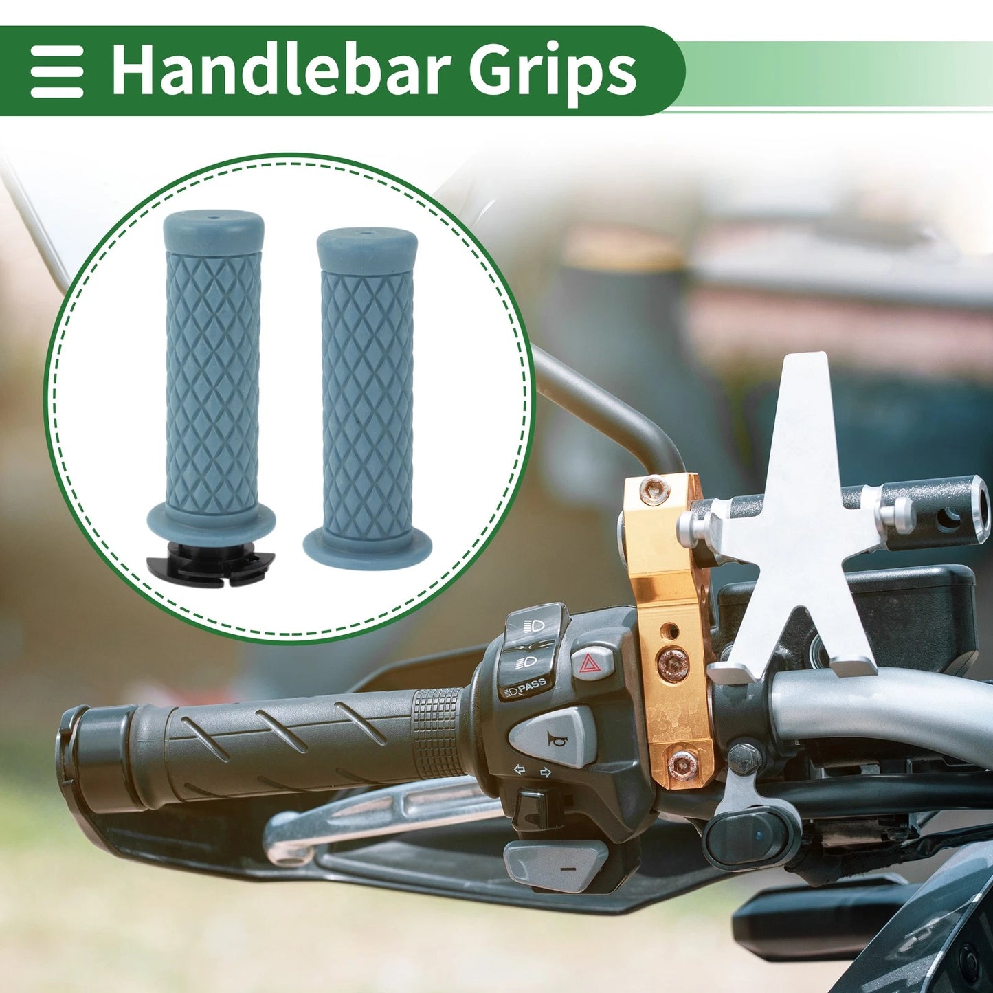 7/8" 22mm Hand Grips Cover Kit for Motorcycle TPU Gray Blue