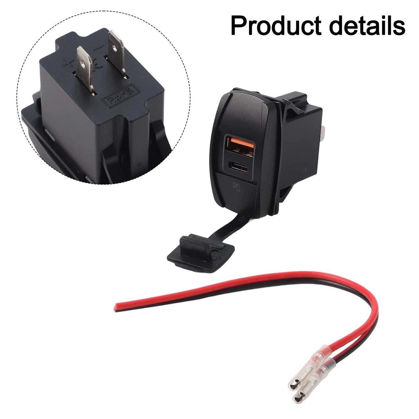 Rocker Switch Dual USB Charger PD and QC3.0 Port with LED Power Socket for Car