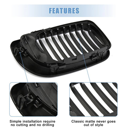 Front Upper Hood Bumper Grille for BMW 335i (2007-2013) - Matte Black Pair