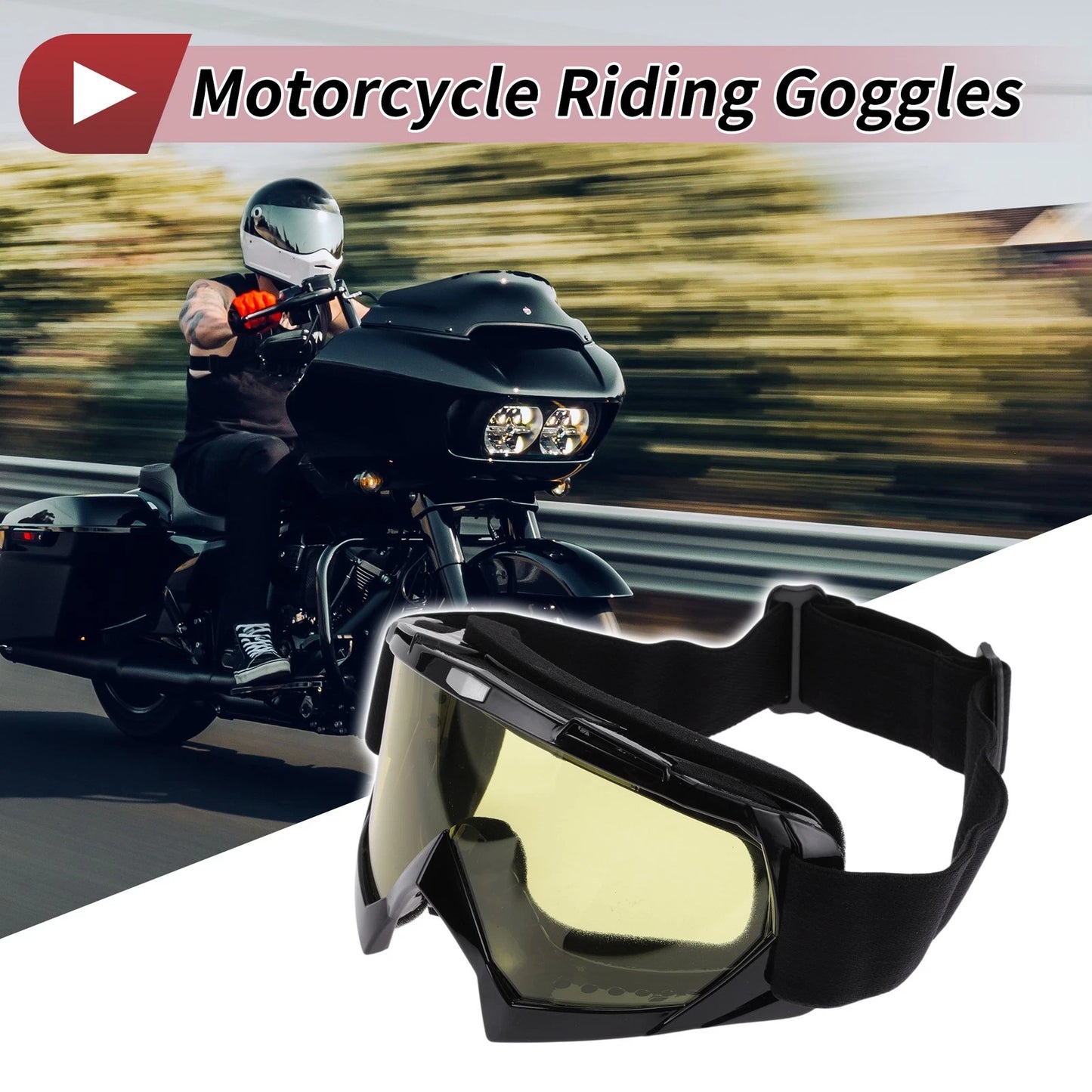 1 x Set Motorcycle Riding Goggles Yellow Lens Black Frame PC Cycling Sunglasses