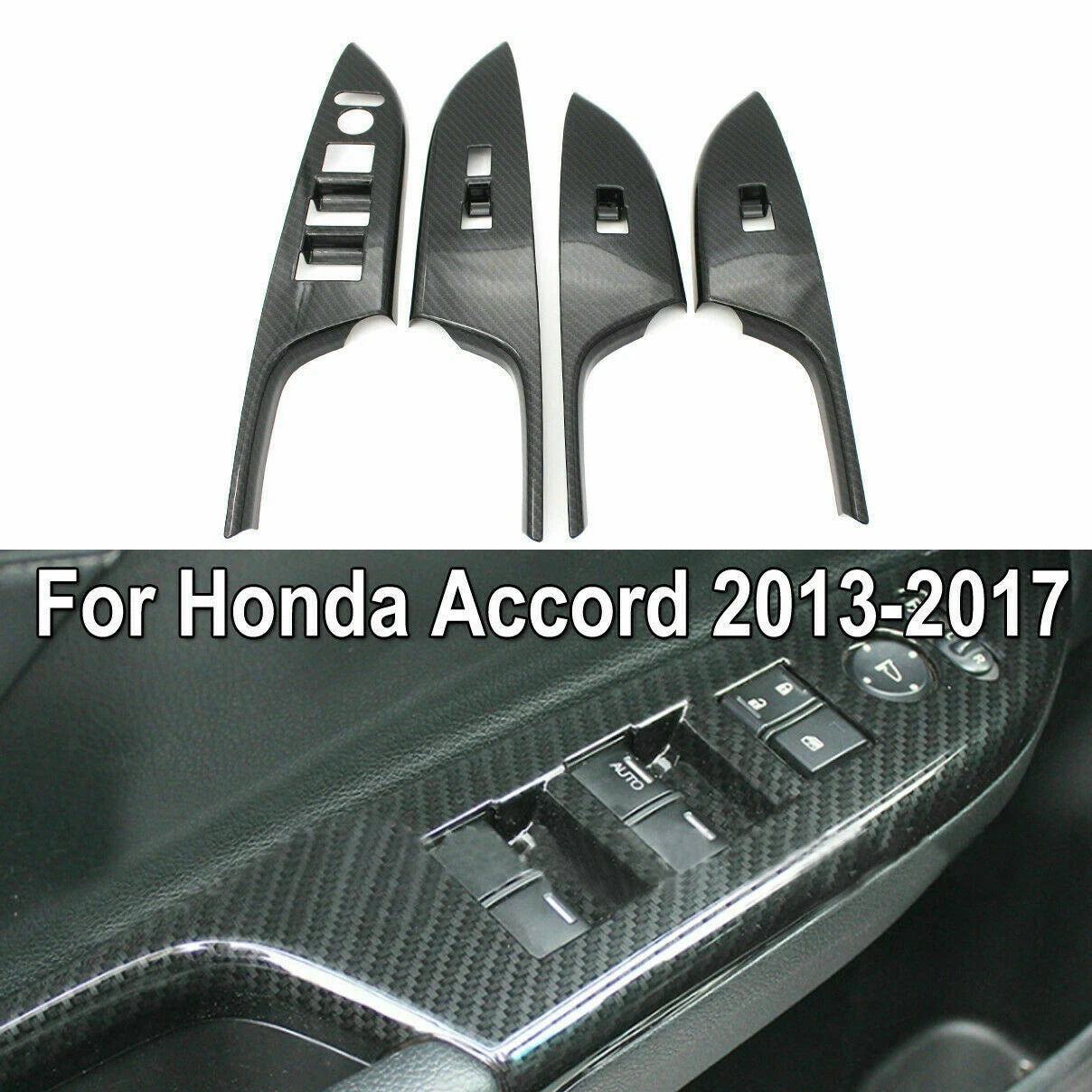 4 x Carbon Fiber Door Window Lift Panel Cover Trim for Honda Accord (2013–2017)