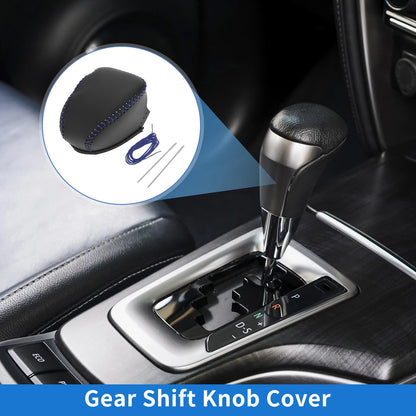 Shift Knob Cover for Infiniti QX50 Black Blue Faux Leather (2019-2024)