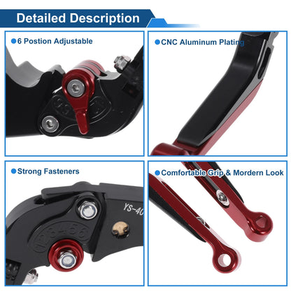 Adjustable Brake Clutch Levers for Honda CBR600RR 2007-2016 - Black Red