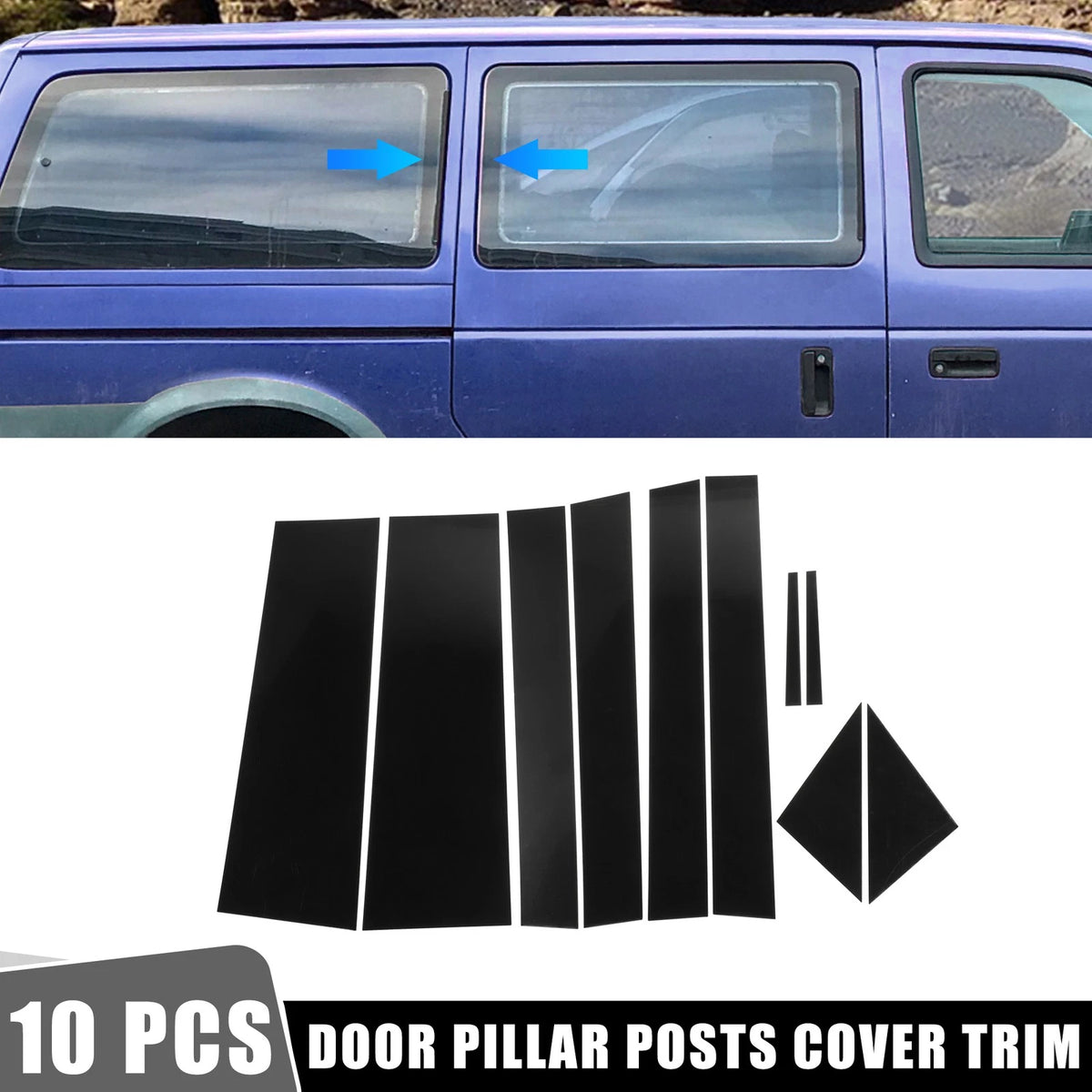 Door Cover Panel Pillar Posts Stickers 10 Pcs for Dodge Grand Caravan Black
