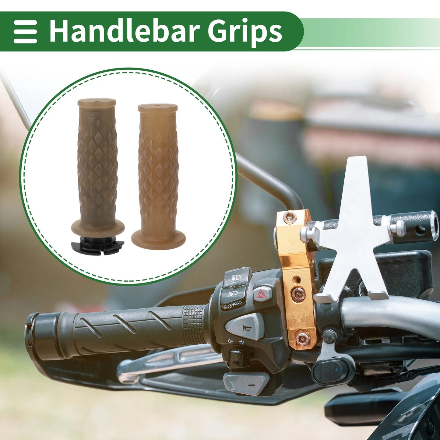 7/8" 22mm Hand Grips TPU Khaki for Motorcycle