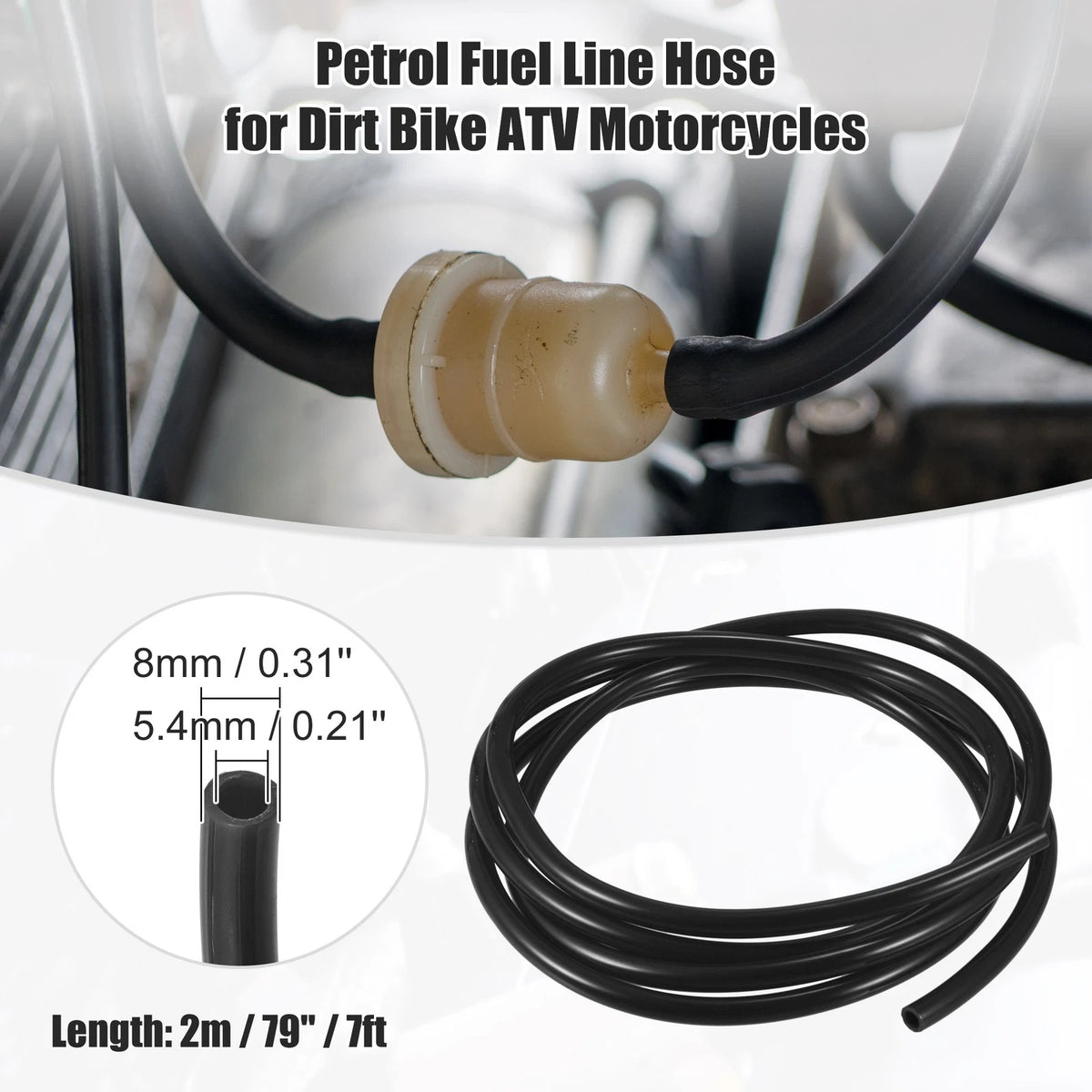 Fuel Vent Line Hose 0.31'' x 7ft Black for Motorcycle Dirt Bike
