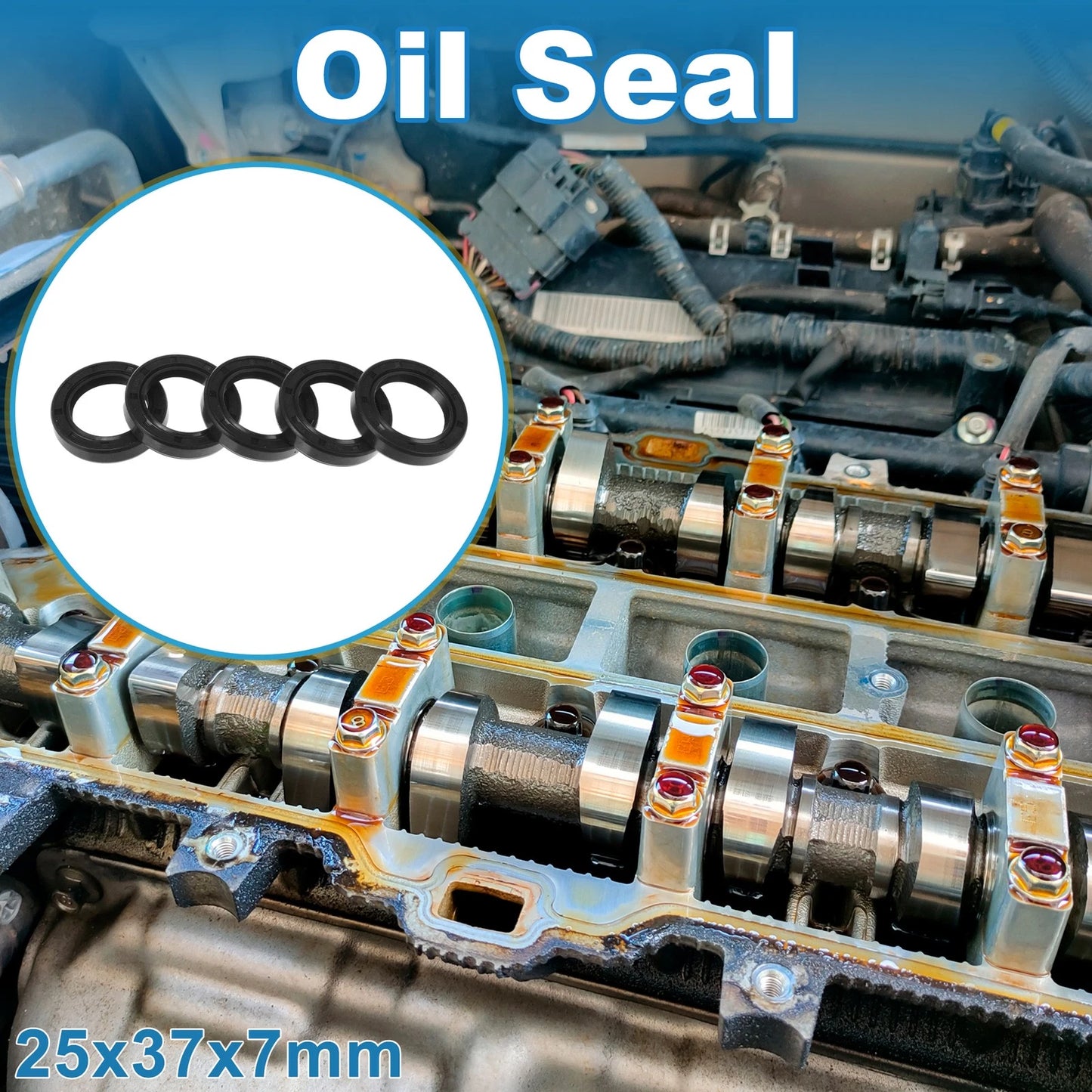 Oil Seal 25x37x7mm Nitrile Black Rotary Shaft Seal, 5 Pcs
