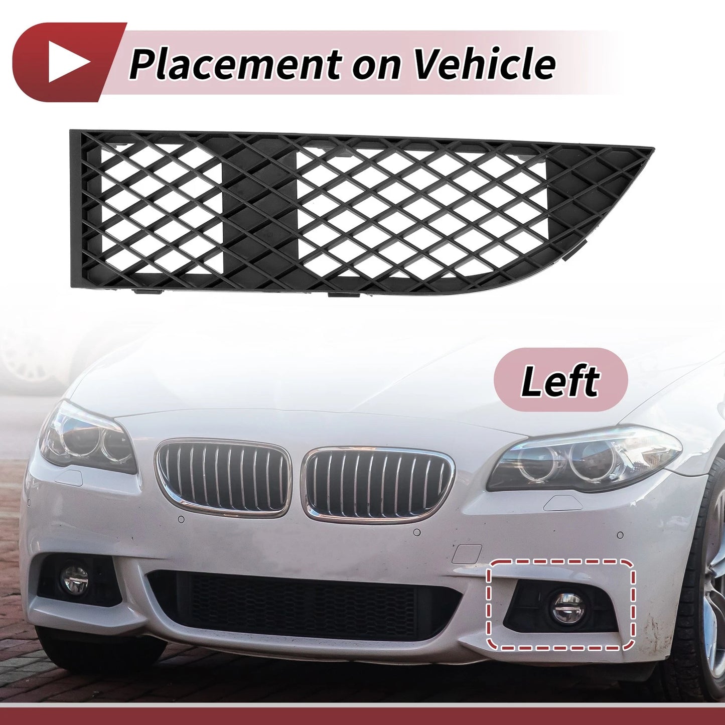 Front Left Fog Light Grill for BMW 750Li (2006-2008) - 1 x Black