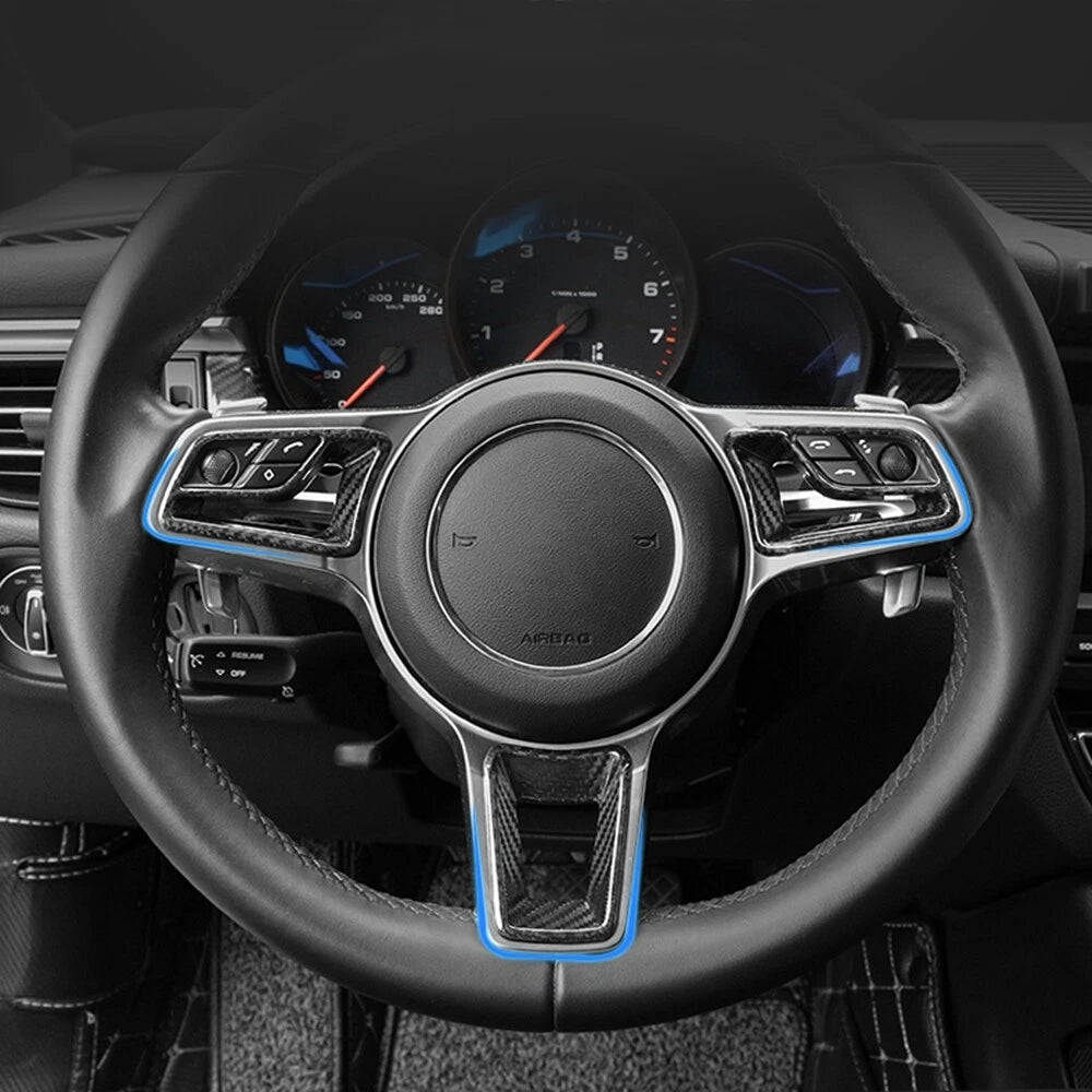Carbon Fiber Steering Wheel Cover Trim for Porsche 718, Macan, 911 (2016-2023)