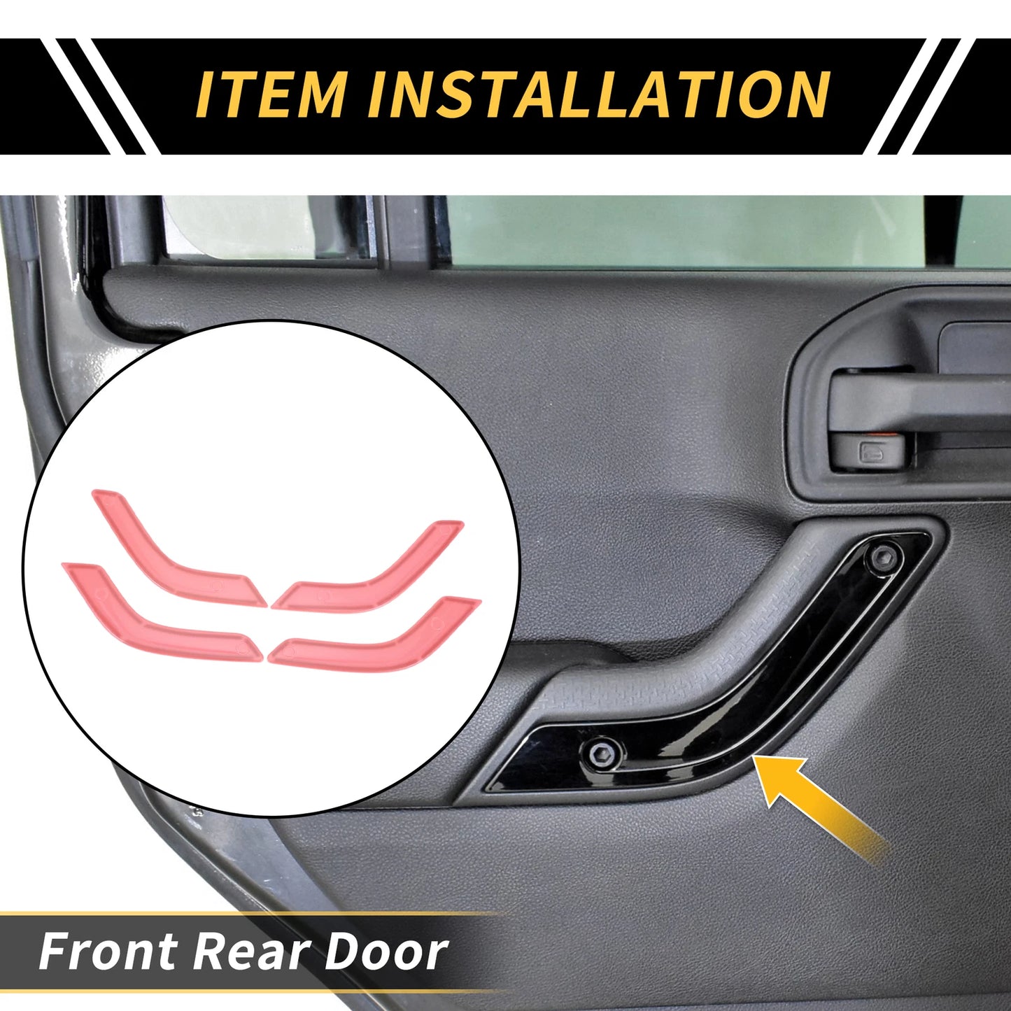 Pink Front Rear Door Handle Panel Bezel Cover Trims for Jeep Wrangler (2007-2023)
