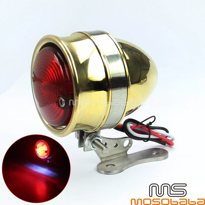 Brass LED License Brake Tail Light for Harley Chopper Bobber Cafe Racer