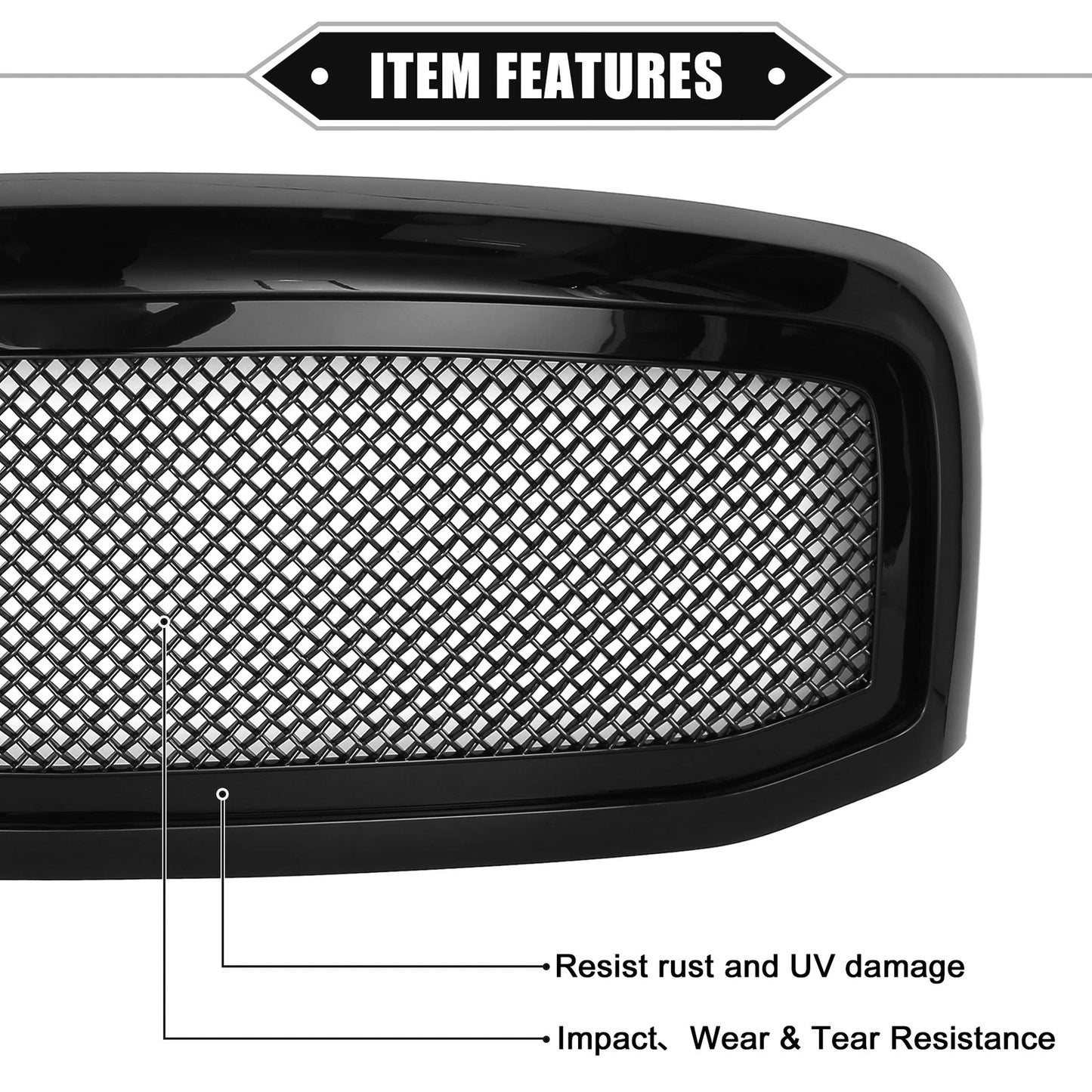 Front Grille Assembly for Dodge Ram 3500 (2006 - 2009) Gloss Black