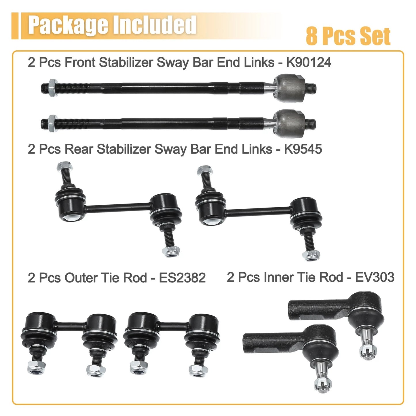 8 Pcs Sway Bar Link Tie Rod Ends for Toyota Corolla (2003-2008)