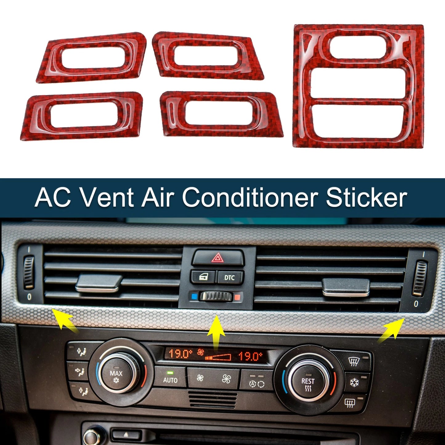 AC Vent Air Conditioner Stickers for BMW 3 Series E90 E92 E93 (2005-2012) 5 x Pcs