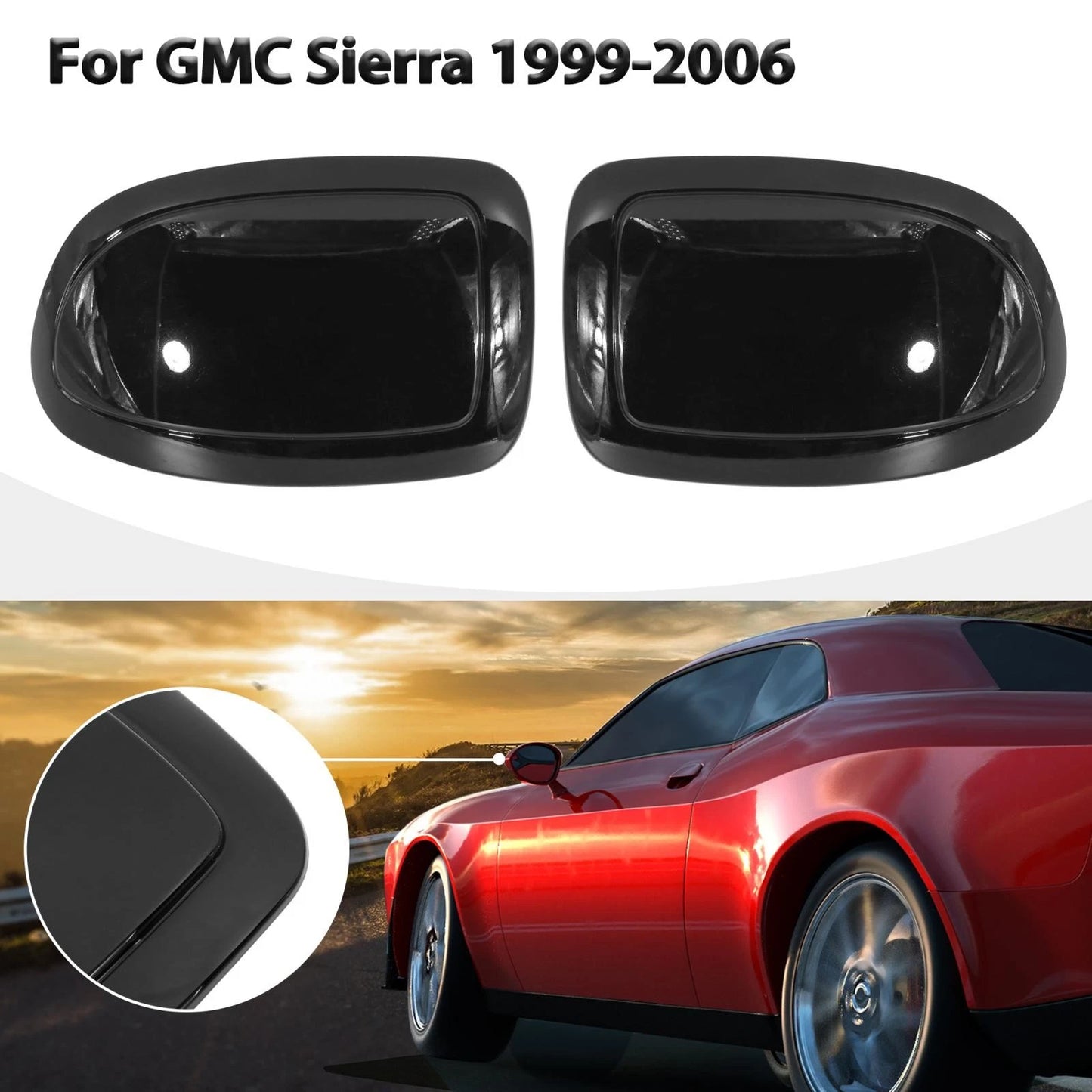 Rear View Wing Mirror Cover Cap Gloss Black for GMC Sierra (1999-2006)