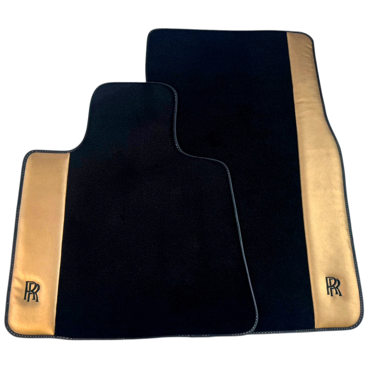 AutoWin Black Floor Mats for Rolls Royce Wraith (2013-2023) | Gold Leather