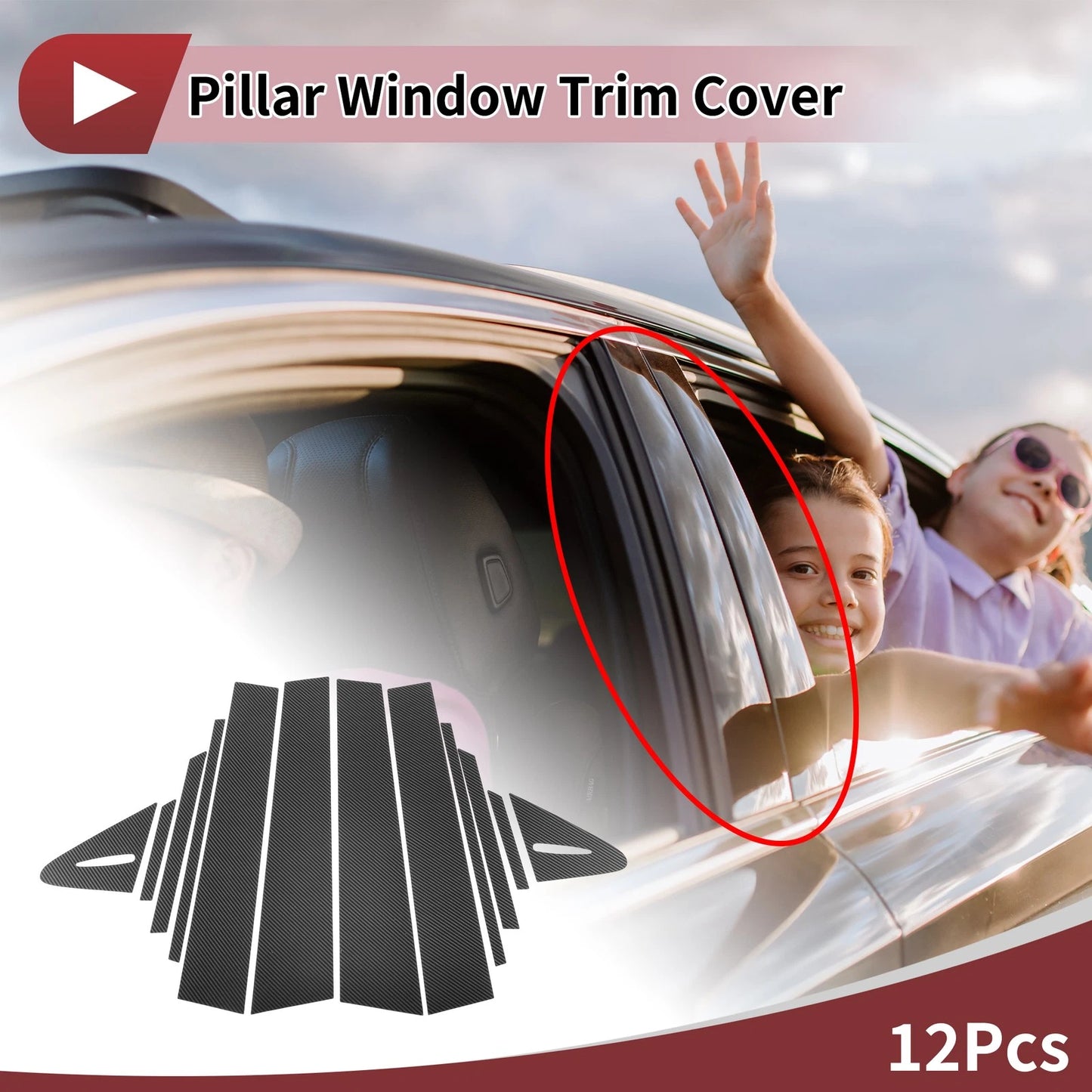 12 Pcs Car Door Pillar Window Trim Carbon Fiber for Toyota Allion (2021–2023)