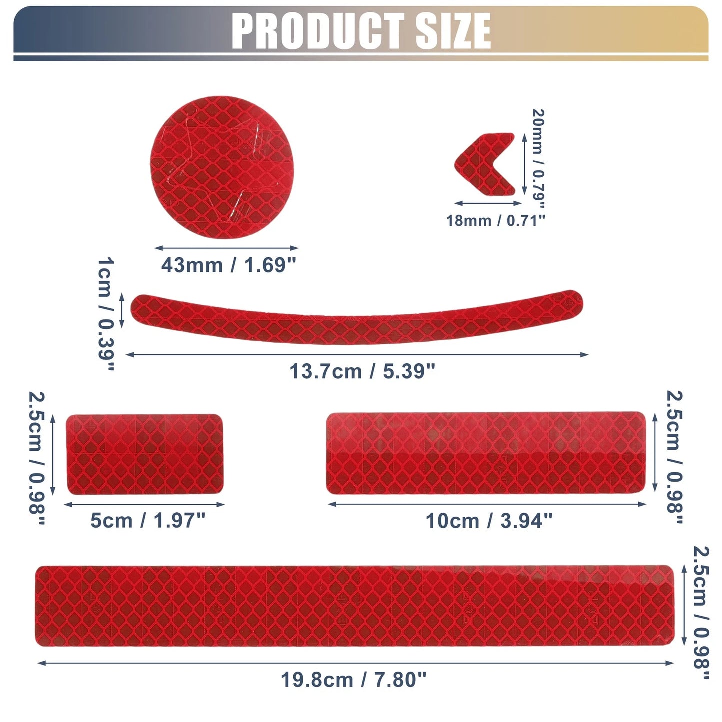 42pcs Reflective Safety Warning Tape PET Red for Bike Motorcycles