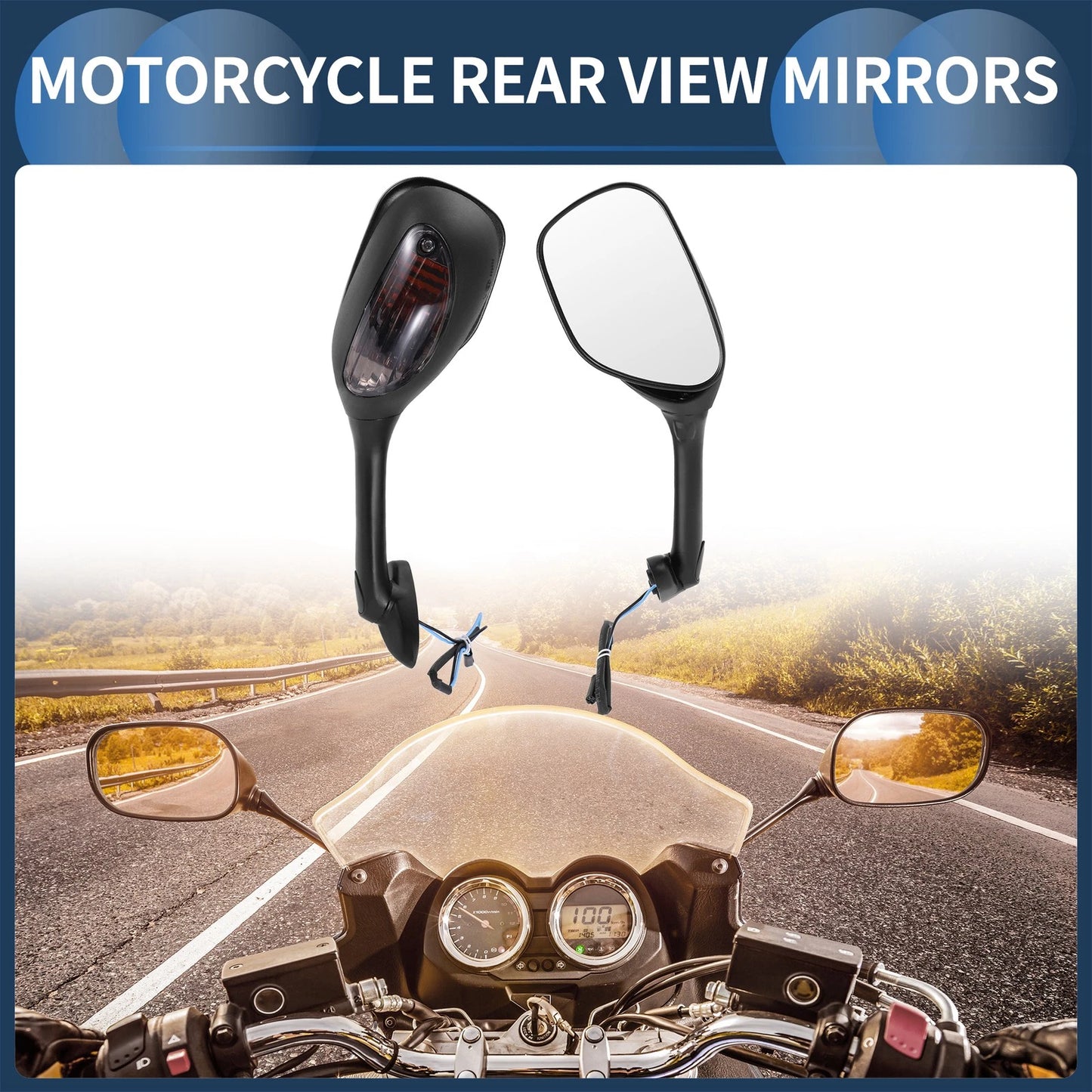 1 Set Rear View Mirrors w/ Turn Signals for Suzuki GSXR1000 (2002–2017)