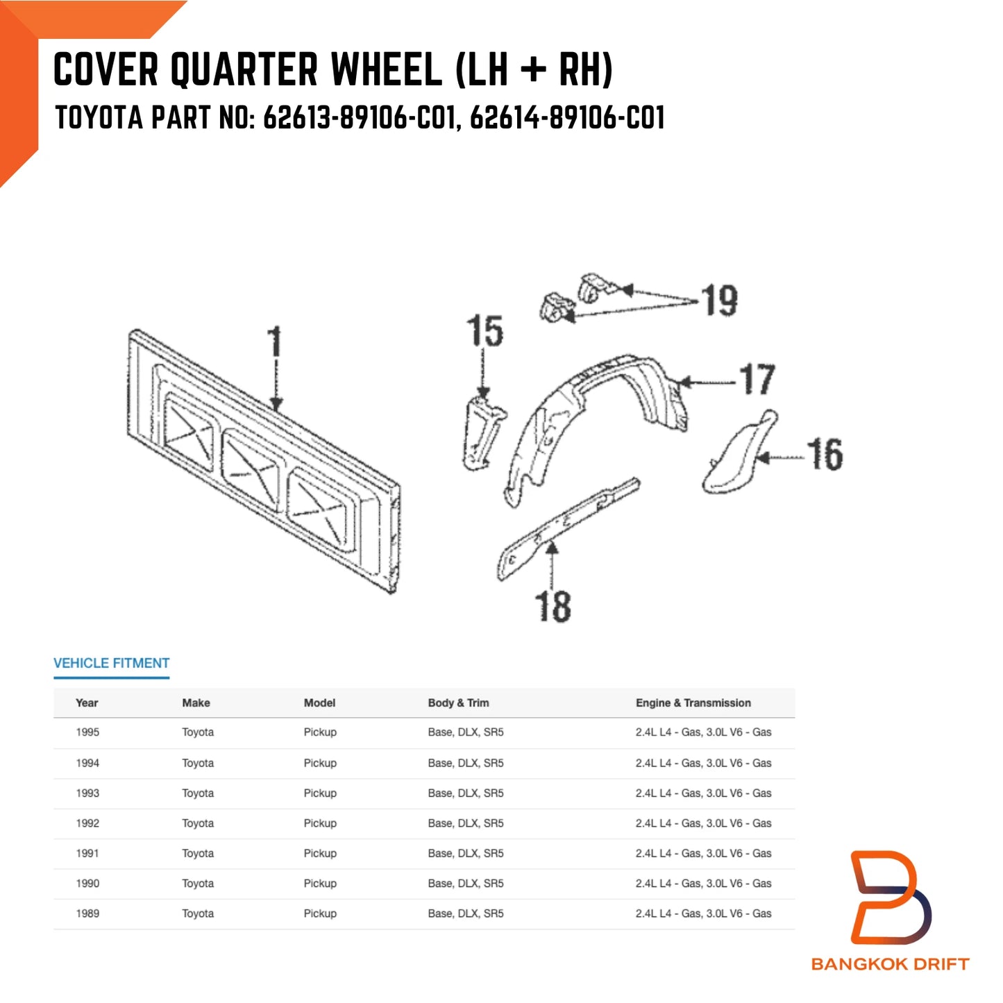 Genuine Toyota Quarter Wheel House Cover for Hilux LN106 LN105 (88-97)