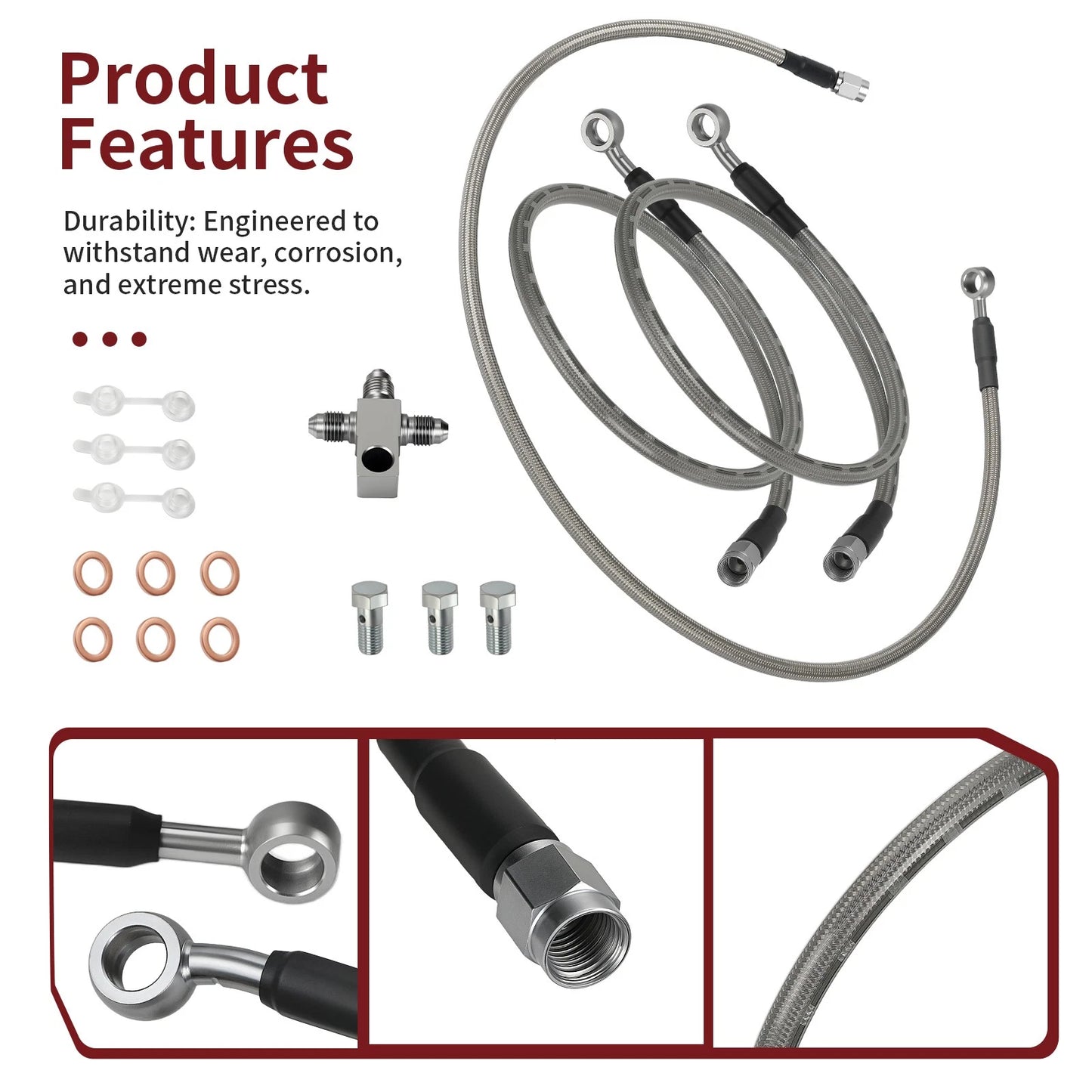 3x Stainless Braided Brake Lines for Arctic Cat DVX 400 (2004–2004)
