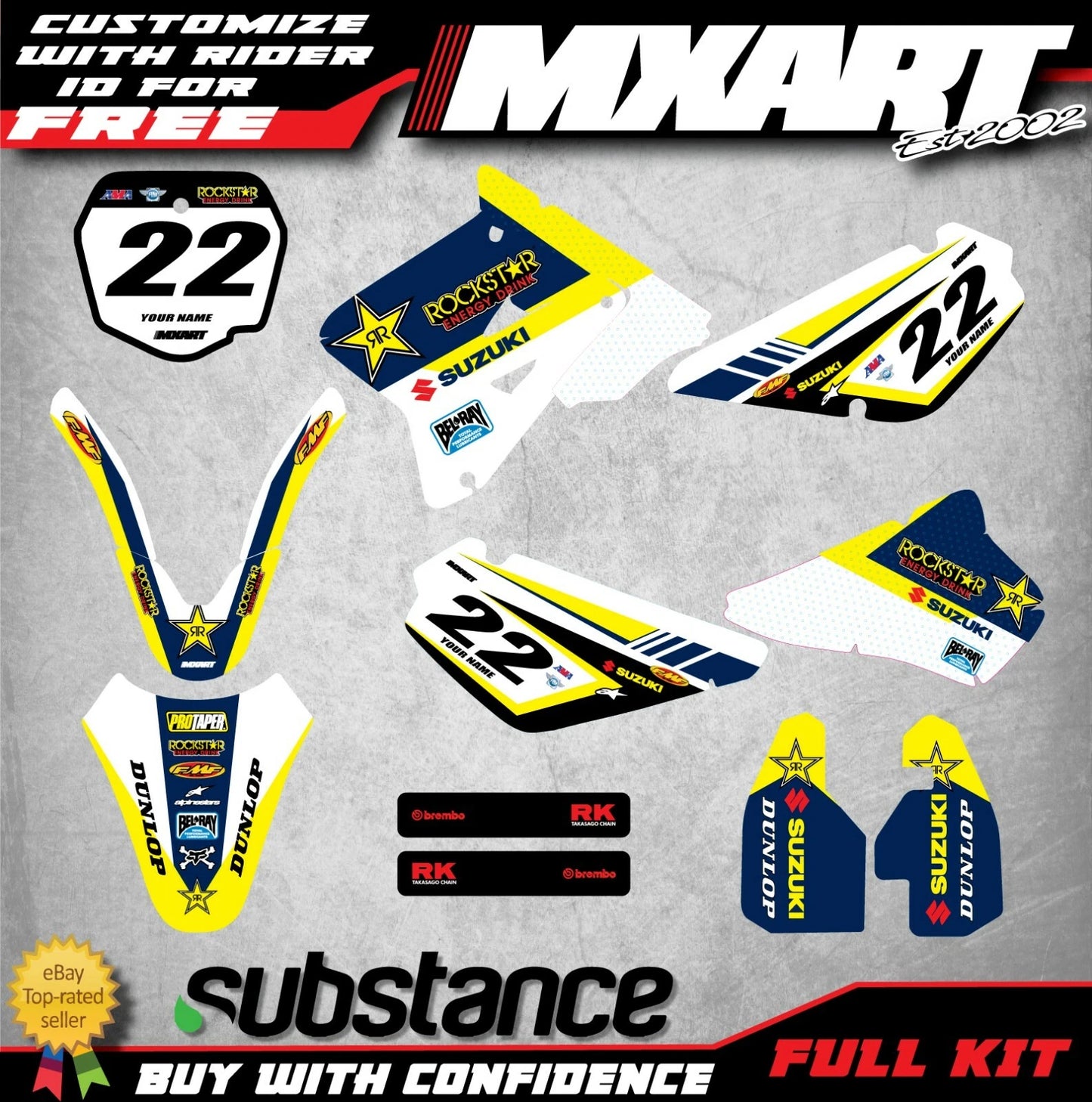 Custom Graphics Full Kit for Suzuki RM 85  NIMBLE Style Stickers