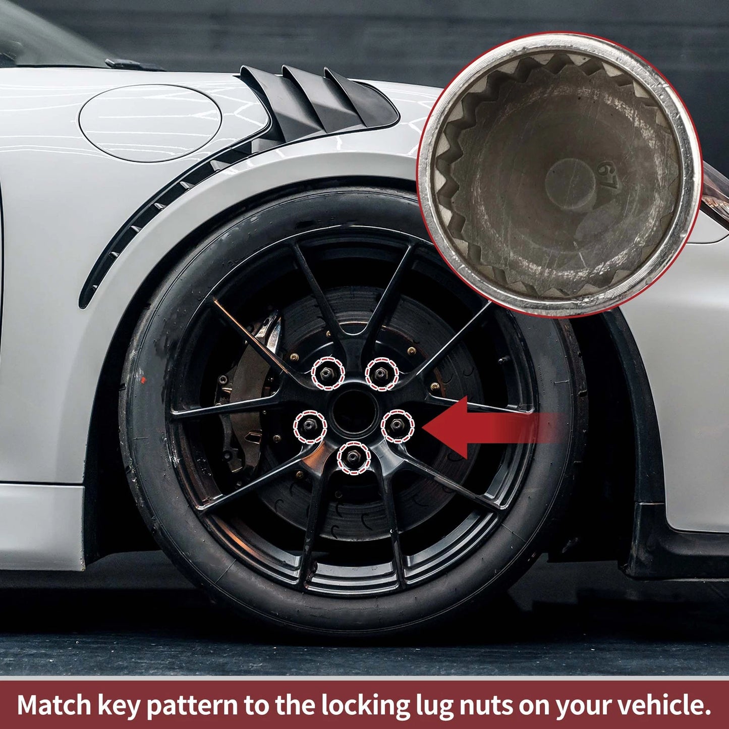 1 x Wheel Lock Lug Nut 21 Teeth Anti-theft Key Socket for Porsche Cayenne