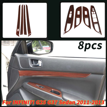 8X Wood Grain Inner Door Window Cover Trim for INFINITI G25 G37 Sedan (2011–2013)