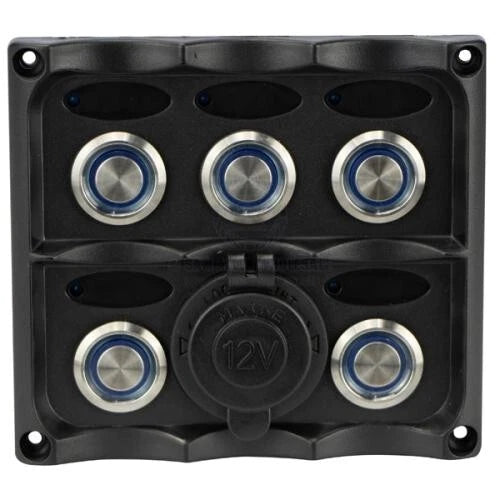 Marine Switch Panel Push Button 5 Gang Splashproof Dual USB & LED Indicator