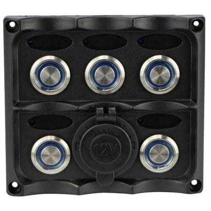 Marine Switch Panel Push Button 5 Gang Splashproof Dual USB & LED Indicator