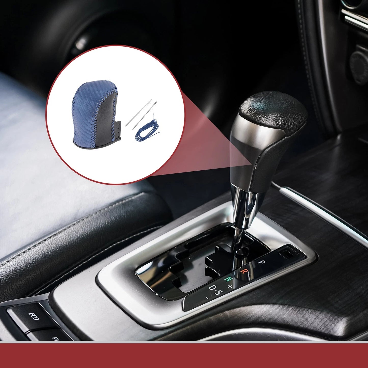 Gear Shift Knob Cover for Acura ZDX Black Blue Faux Leather