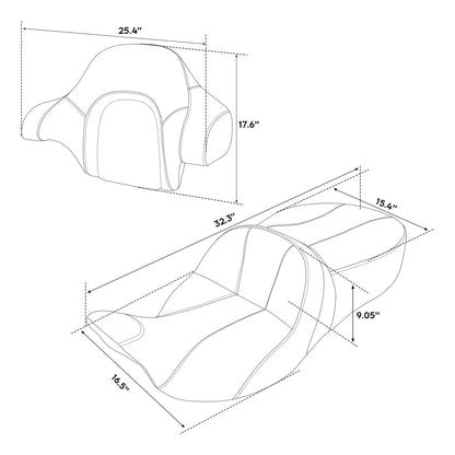 Black Blue Driver Passenger Seat & Backrest for Harley Street Glide (2014-2023)