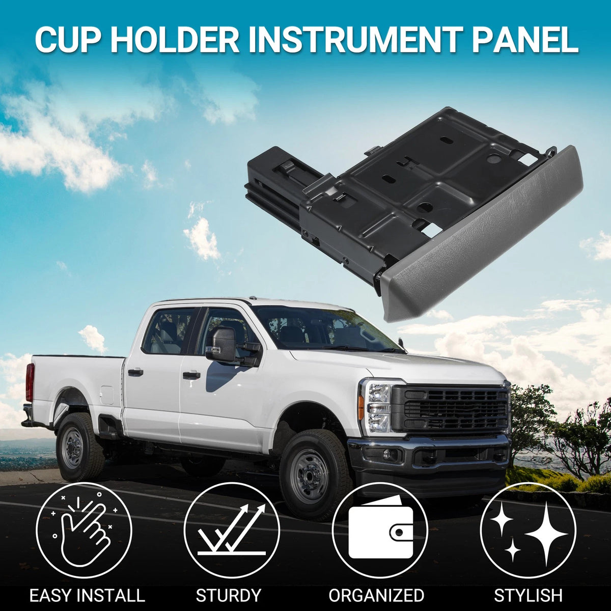 Cup Holder for Ford F-250 Super Duty (2005-2007) Gray Black 1 x Pc