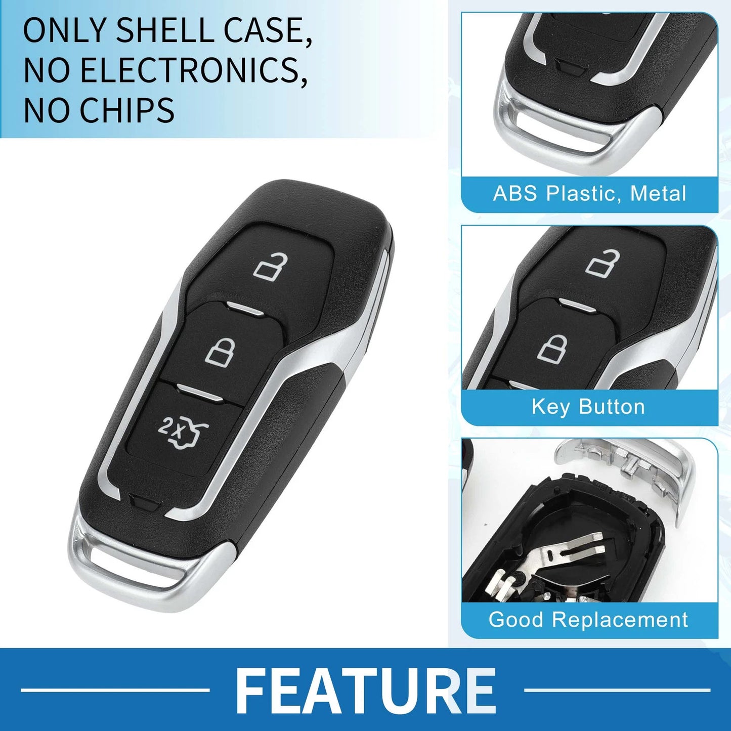 3 x Keyless Entry Remote Fob Shell Case for Ford Mondeo (2014-2018)