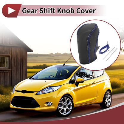Gear Shift Knob Cover for Ford Fiesta 2009-2012 - Black Blue Faux Leather