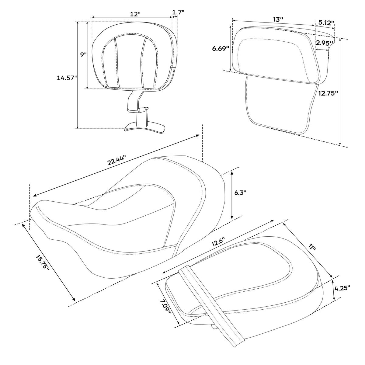 Rider & Passenger Seats & Backrest Pad for Harley CVO Road Glide (2014-2023)
