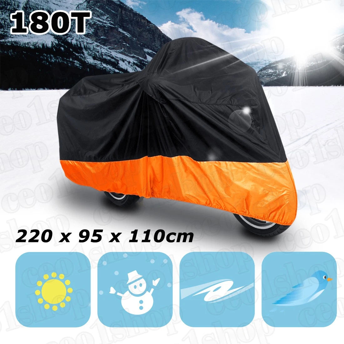 L / Black+Orange Outdoor Motorcycle Cover for Honda/Suzuki/Kawasaki