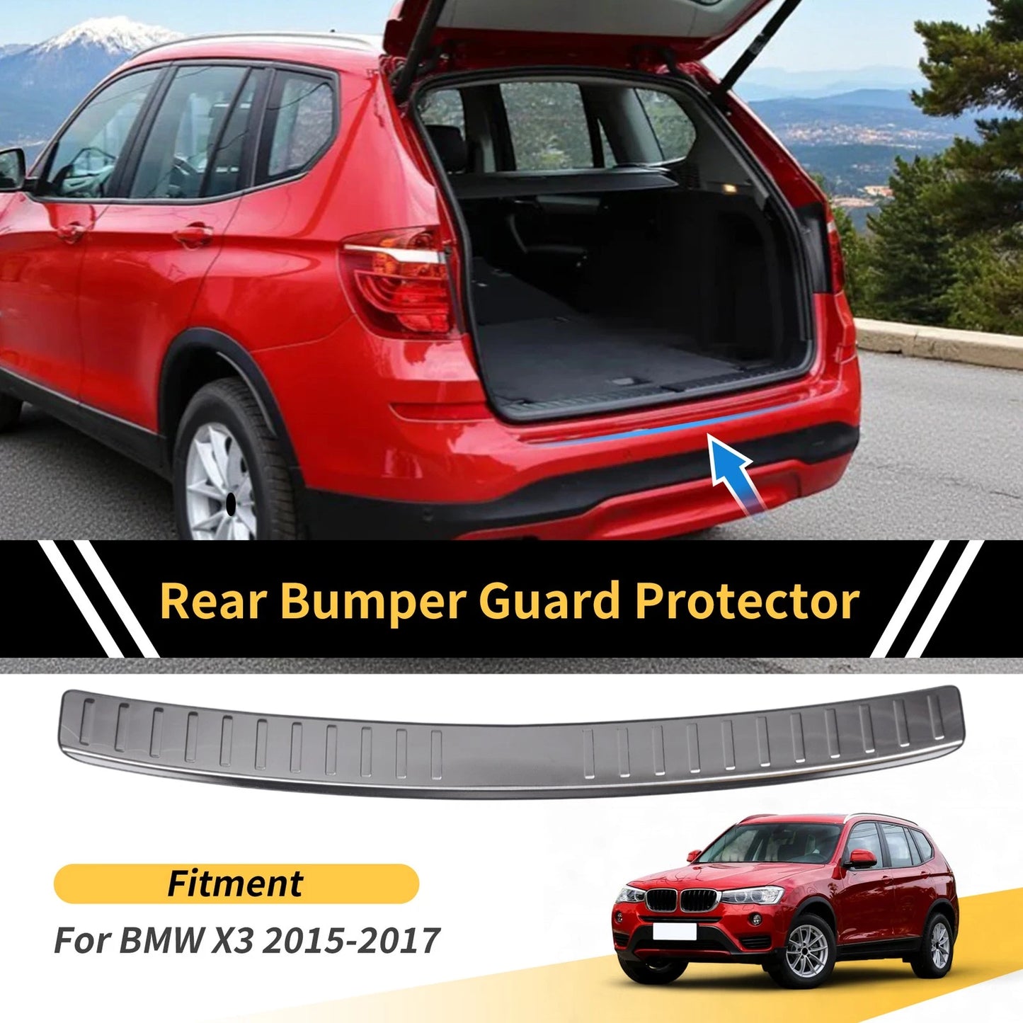 Rear Bumper Topper for BMW X3 2015-2017 Silver Tone (1 x Pcs)