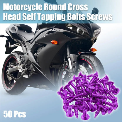 50pcs Purple Motorcycle Round Cross Head Self Tapping Bolts Screws for Bike
