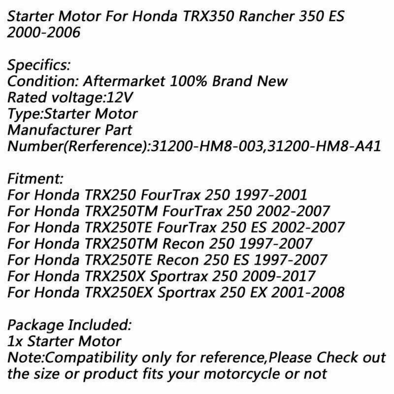 Electric Motor for Honda TRX250 FourTrax 250 (2001-2006)
