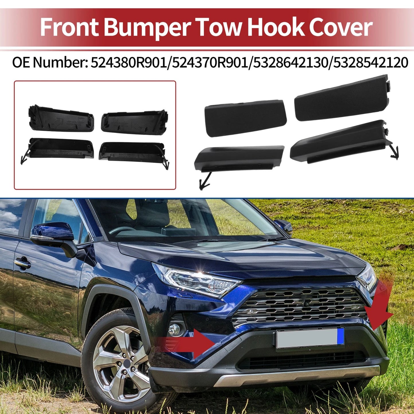 Tow Hook Cover Cap for Toyota RAV4 XA50 2.0 2.5 (2019-2023) Black