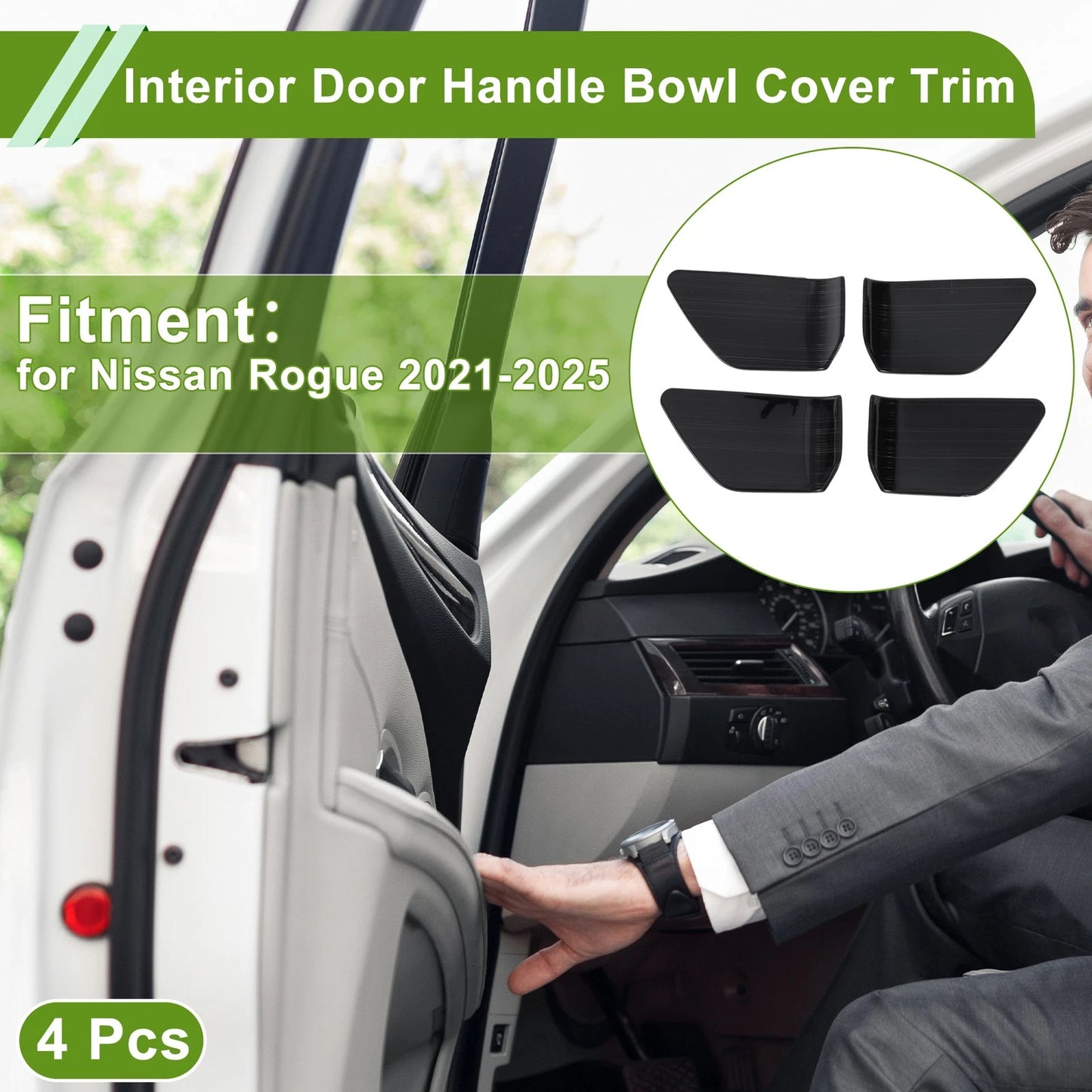 Interior Door Handle Bowl Cover Trim for Nissan Rogue (2021-2025) Black